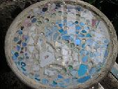 Mosaic bird bath from kids' mosaic class
